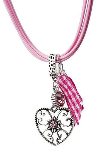 Schöneberger Trachten Couture Trachtenkette Alpenherz eleganter und funkelnder Edelweiss Anhänger mit Strass - Trachtenschmuck Kette für Dirndl und Lederhose (Rosa)