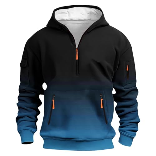 Mens Hoodies Zip Up Casual Long Sleeve Oversized Hoodies Comfy Gradient Print Sweatshirt with Multi Zipper Pockets - Main Image