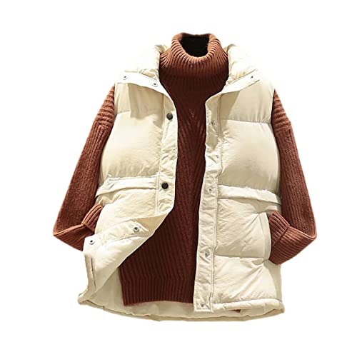 Chaleco de mujer talla grande abajo algodón acolchado chaqueta invierno beige S