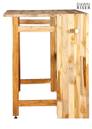 Image of Extended One-Side Folding Teakwood Table - Space-Saving Design, Sturdy Build, Adjustable Height, Multi-Purpose Dining, Work, Study, Easy Assemble, Indoor Outdoor Use - DIY Model - Natural - Dawnriser