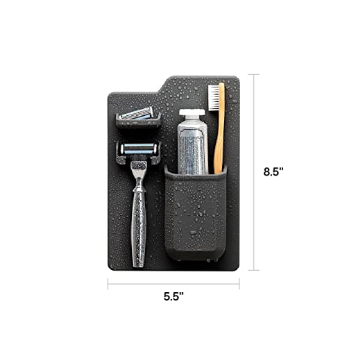 Tooletries - The Harvey Toothbrush & Razor Holder - Silicone Toiletry Organizer, Shower & Bathroom Accessory - Features Silicone-Grip Technology, Removable & Reusable - Charcoal #TOP5