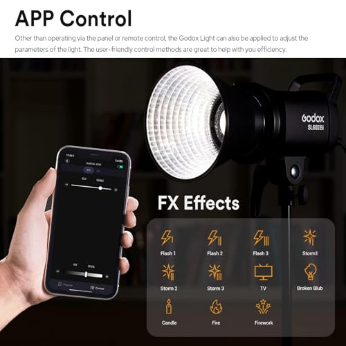 Image of Godox SL60IIBi Bi-Color LED Video Light, 75W 25100Lux@1M CRI 96+ 11 FX Effects APP Control Bowens Mount Photography Continuous Light for Photography&Video