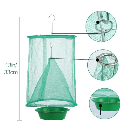 5PCS Fly Trap Insect, Ranch Hanging Fly Catcher Cage Net Folding Reusable Fly Trap for Outdoor Garden Farms Parks (Green)