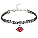ANAZOZ Bijoux Fantaisie Collier Fille Ras du Cou Noir Velours Choker Gothique, Stretch Gothic Tattoo Lips Pendentif Dentelle Ruban Choker