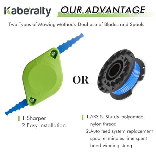 Kaberalty 29252 29092 Trimmer Spool Line New Upgraded Head Blade 16ft 0.065" Compatible with Greenworks 21302 21332 21342 String Trimmer 3411546A-6 Cap Covers Parts(Two Types of Mowing Methods) - Thumbnail 3
