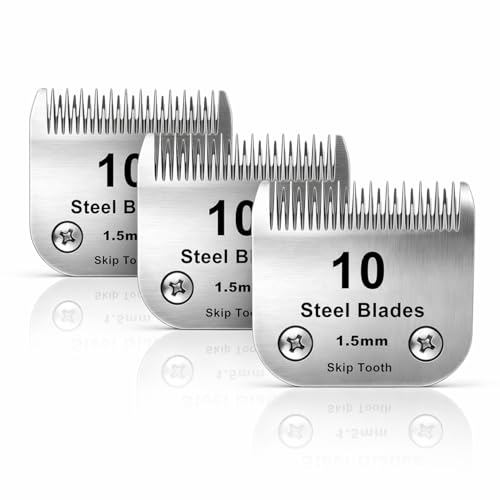 DODAER 10 Skip Tooth Detachable Pet Dog Grooming Steel Blades Set,Compatible with Andis,Oster A5,Wahl KM10 Series Clippers,Cut Length 1/16"(1.5mm),3 Pack