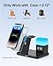 Wireless Charging Station Alarm Clock with 8 Touch Night Lights: 5 in 1 Charger Stand for Apple Devices - Charging Dock for iPhone 17 16 15 14 13 12 Pro Max Plus/Apple Watch/AirPods
