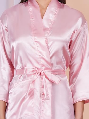 Image of Premium Satin Fullsleeve Bathrobe Solid Print Lightweight & Comfortable Loungewear Robe
