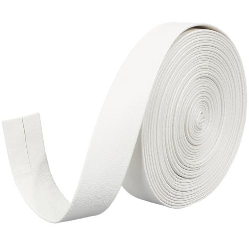 GORGECRAFT Cinta de Cuero Sintético 5mx20mmx1mm Correa de Cuero Sintético Blanco Cordón de Cuero Plano Textura de Piel de Cordero Correa de Cuero Sintético para Manualidades Cinturones Pulseras