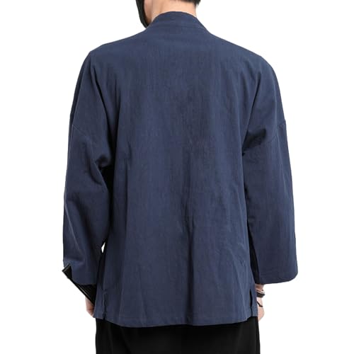 Image of Men's Japanese Kimono Cardigan Loose Cotton Linen 3 /4 Sleeve Open Front Casual Summer Shirt Jackets
