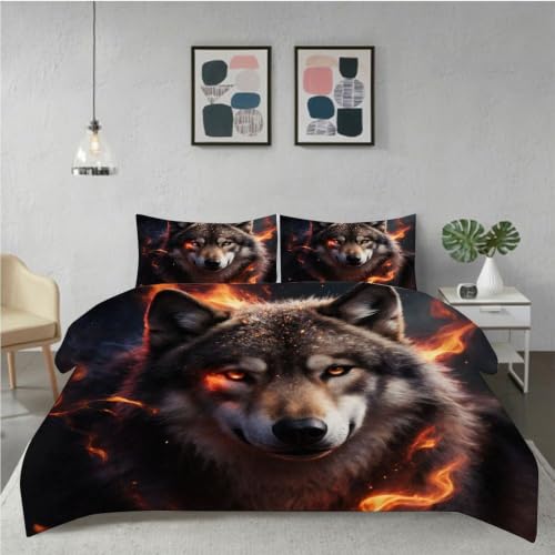 Housse de couette loup 3D parures de lit en microfibre douce enfant 90x190