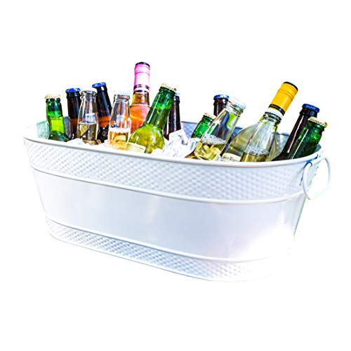 BREKX Colt White Galvanized Party Beverage Tub & Wine Bucket- 17 Quarts