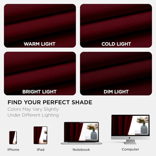 Image of Joydeco Blackout Curtains for Bedroom 55 x 96 Inch, Eyelet Thermal Insulated Energy-saving Drapes for Room Darkening Light Filtering, Long Window Treatments 96 Inch Drop, 2 Panels - Burgundy Red