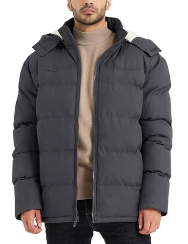 Image of BEST SOUTH Men's Hooded Winter Puffer Jacket Fleece Warm Bubble Coat Outerwear Cold Weather