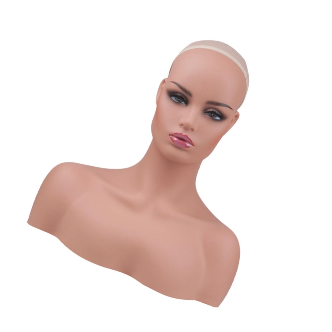Weiblicher Schaufensterpuppenkopf mit Schultern, Rosa Pvc Modellkopf