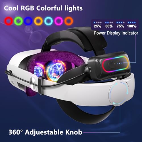 Image of Saqico 20000mAh Dual Magnetic Battery Head Strap Compatible with Meta Oculus Quest 2 /3 /3S, Cool RGB Battery Pack & Easy to Replace Extend VR Playtime-Premium Comfort & Adjustable, Reduce Facial Stress