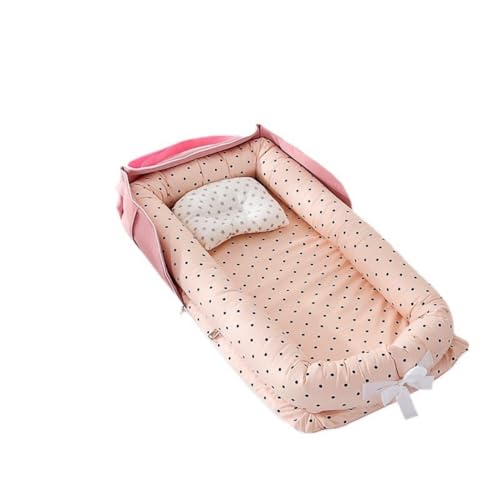 Dunuiov ベッドインベッド 添い寝 ベビーベッド ベッド布団枕3点セット 新生児 寝返り防止 折りたたみ 枕付き 100%綿 持ち運び可能 携帯型 通気性洗濯可能 0〜12ヶ月 ベビークッション 赤ちゃん 長く活用 安全 安心 出産祝い (ピンクの水