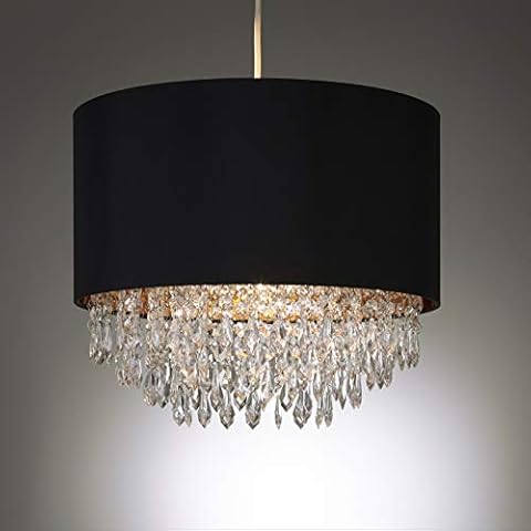 Waverly Black Drum and Clear Beaded Droplet Chandelier Pendant Ceiling Shade Cover