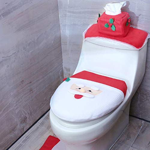 3 Stück Set Bad Weihnachten WC Sitzbezug Weihnachtsdekoration Toilettensitzbezug Teppich Tissue Box Cover ➤ Karlken – Bild 6