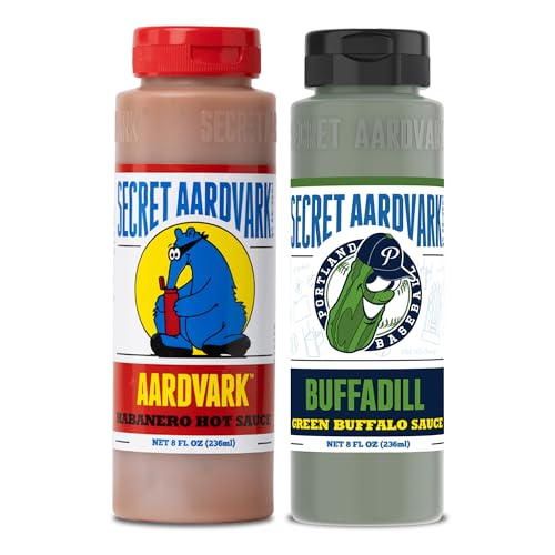 Image of Secret Aardvark Habanero and BuffaDill Hot Sauce 2-Pack Bundle 8 fl oz Each | Spicy BBQ and Dill Pickle Buffalo Combo, No HFCS, Vegan, For Wings, Tacos, Burgers, Gift Set