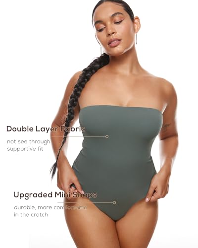 Image of INLYRIC Women's Natrelax Sexy Strapless Bodysuit Thong Tube Top Off The Shoulder One Piece Leotard
