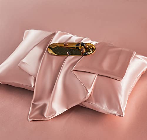 Koreyoshi 4 Pcs Satin Sheets Queen - Silk Silky Super Soft Extra Deep Pocket Queen Sheet Sets - Wrinkle & Fade Free - Deep Pocket Fitted Sheet, Flat Sheet, Pillow Cases (Queen, Pink Champagne) #TOP1