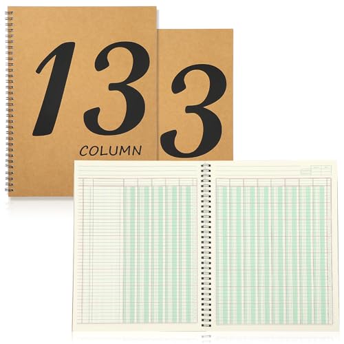 3 Pcs 13 Column Ledger Book 8.5 * 11inch Account Book Notebook Columnar Pad Columnar Pad 13 Columns Premium Analysis Pad Kraft Paper Cover 100 Pages for Personal Use Small Business(50 Sheet)