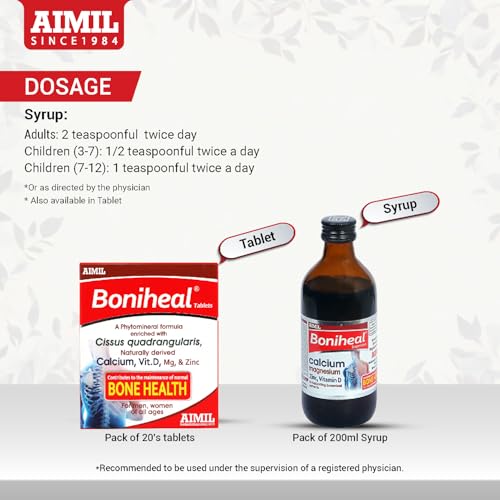 Image of AIMIL Boniheal Suspension (200ml) | Calcium Supplement with Magnesium, Zinc & Vitamin D | Herbal Tonic for Bone Health & Joint Pain Relief for Men & Women (Pack of 3)