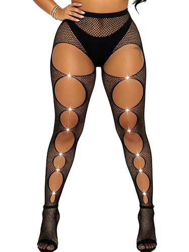 Image of Buitifo Women Sexy Tights Fishnet Patterned Stockings Sheer Socks | Y2K Ragged Pantyhose Hosiery Ripped Leggings One Size