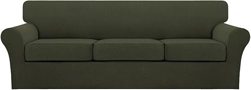 Miniatura 61 de Turquoize Fundas de sofá de 4 piezas para sofá de 3 cojines, funda de sofá suave para perros, fundas de sofá lavables con 3 fundas de cojín Biscotti