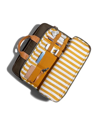 Image of DailyObjects 100% Cotton Canvas Commute Laptop Messenger Bag for Men & Women | Travel Shoulder Handbag With Trolley Sleeve | Metal Zip Closure | Leather Handles | Padded Laptop Compartment For 14 inch