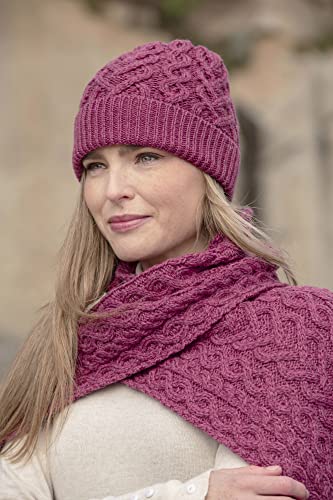 Aran Crafts Women's Irish Cable Knitted Wool Heart Pattern Hat (X4943-MAG) Magenta - Image 4