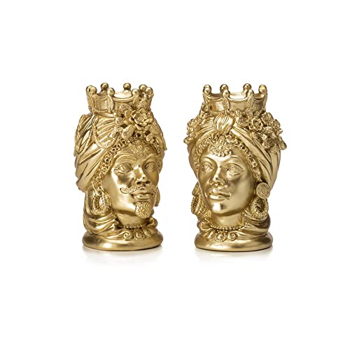 Palais Royal Set 2 Pezzi Coppia Testa di Moro Uomo e Donna 11cm Oro