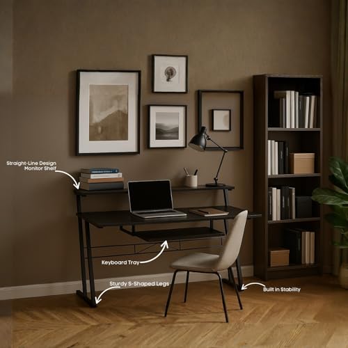 Image of FFO Music Studio Desk with Keyboard Tray | Multipurpose Work Desk for Home Office | Computer Table for Home, Office & Music Production | Laptop PC Workstation | Black | 120L x 60W x 100H CM | DIY