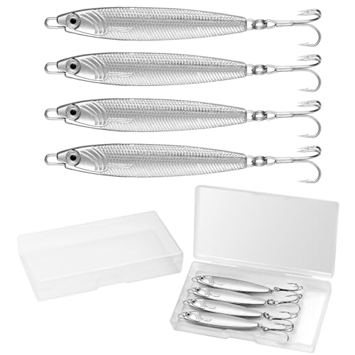 Annyswit Lot de 4 leurres en métal pour truite de mer avec hameçon triple - 20/30/40/60 g - Équipement de pêche en mer - Pour maquereau, morue, perche et...