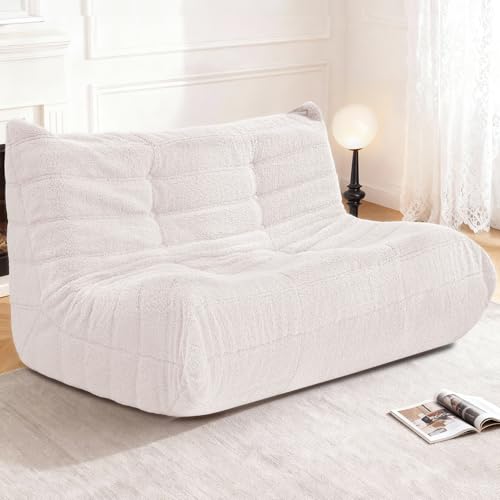 Image of Bean Bag Loveseat Chair Big Sofa Beanbag Chair for Adults Fireside Chair Bean Bag Lounger with Memory Foam Filled for Home,Apartment or Gaming Venue(Beige Teddy)
