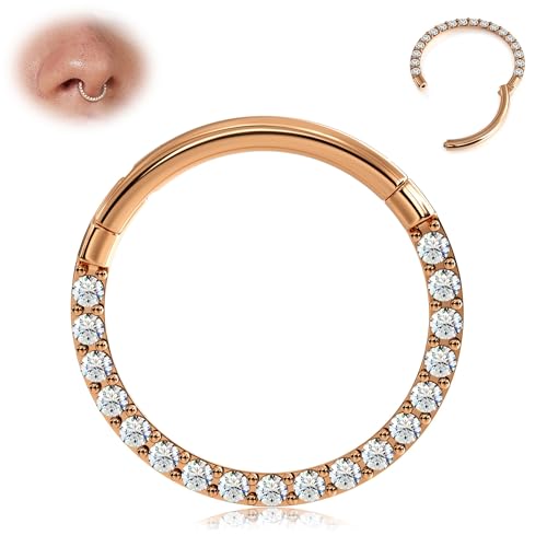 BodyBonita Piercing Septum Acero Inoxidable 316L - Circonia Cúbica Piercing Nariz Aro 16G Piercing Helix Tragus Hombre Mujer Daith Rook Oreja Piercing Pendientes Aros Oro Rosa 7mm