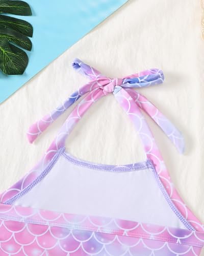 Image of Saeaby Toddler Little Girls Swimsuit Summer Halter Ruched Tankini 2 Piece Bathing Suit for Girl Beach Swimwear 3-8Y