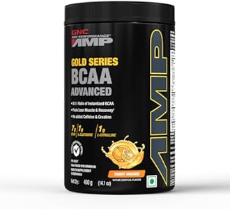 GNC AMP Gold Series BCAA Advanced | 400 gm | 30 Servings | Fastest Muscle Recovery | Maximized Workout Performance | Formulated In USA | 7g BCAA | 1g L-Glutamine | 1g L-Citrulline | Tangy Orange
