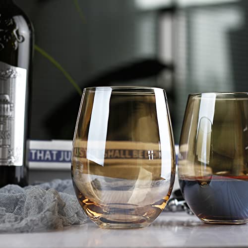 Luxu B09W59JCSR_CA NARF Amber Stemless Wine Glass(Set Of 4)-20 Ounces,Colored Water Juice Drinking Glasses,All-Purpose Glass Wine Tumblers,No Stem Glass Beverage Cups,Perfect thumb #4
