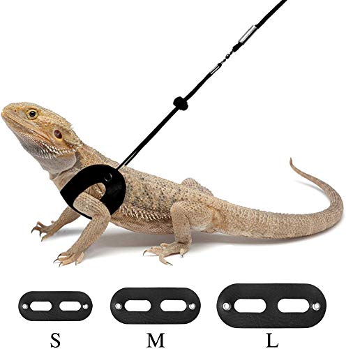 Image of 3 Packs Bearded Dragon Harness and Leash Adjustable(S,M,L) - Soft Leather Reptile Lizard Leash for Amphibians and Other Small Pet Animals (Black)