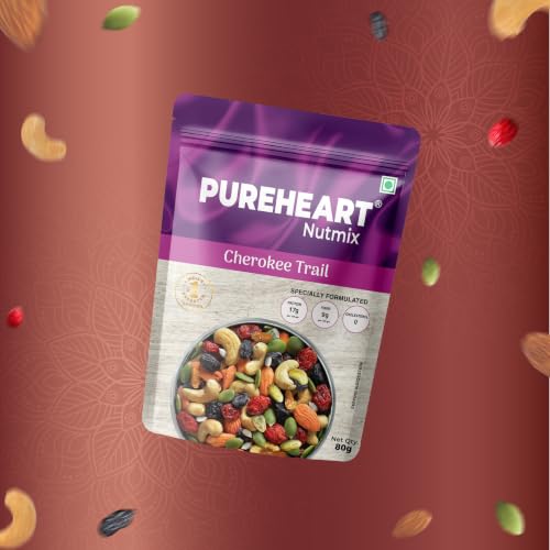 Image of PUREHEART Rakhi Gift Hamper- Cherokee Trail Mix (80g) and Chocolates with Floral Rakhi for Brother, Gift Card, Pooja Rice, Kumkum - Dry Fruits and Nuts Gift