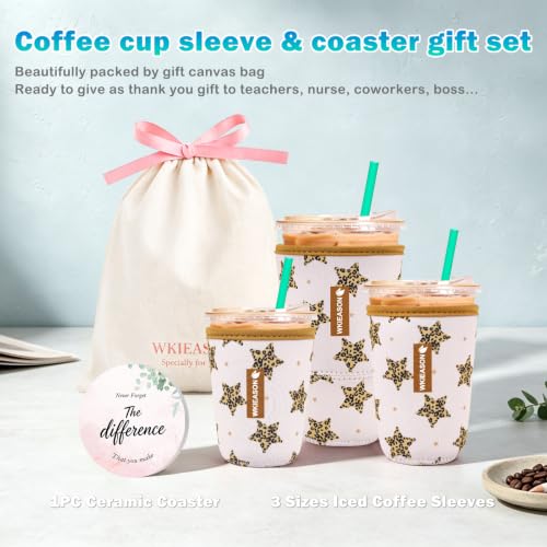 Image of WKIEASON Iced Coffee Sleeve Teacher Cup Sleeve & Ceramic Coaster Gift Set
