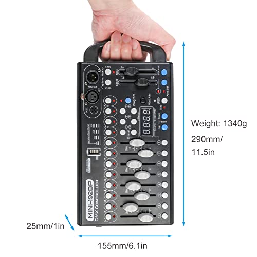 Dmx Controll Lichtmischpult Dmx Controller Eingebaute Batterie 192 Kanäle Dmx Konsole, Lichtmixer Dmx 512 Controller Musikgesteuert Akku Lichtpult Dmx Pult für Moving Head Partylicht Dmx Controler