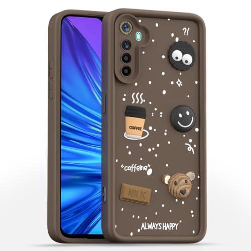 Image of Pikkme Back Cover for Realme 5 / 5s / 5i | 3D Bear Silicone Cute & Fun Coffee Cartoon | Full Body Protection Bumper Case (Brown)