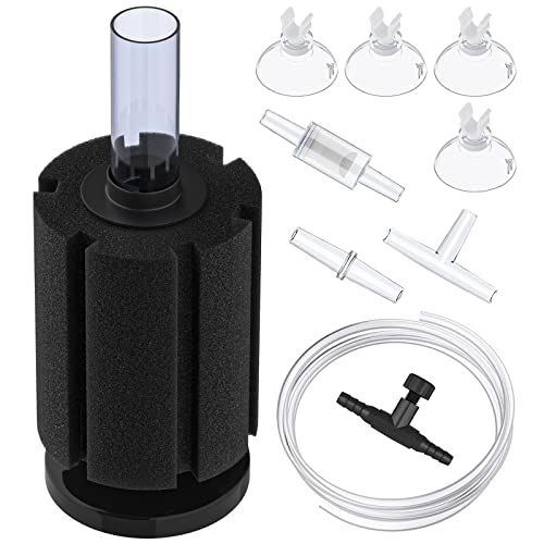 Pawfly Aquarium Bio Sponge Filter Quiet Fish Foam Filter with Airline Tubing Suction Cups Check Valve Connectors and Control Valve Accessories for Betta Fry Shrimp Fish Tank up to 50 Gallon