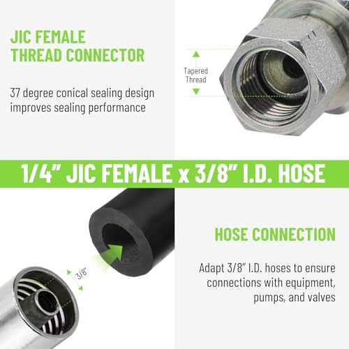 Image of 12 Pack Hydraulic Hose End Fittings: 3 /8 inch I.D. Hose x 1 /4 inch JIC 37 Female Swivel Crimp Fittings With Protection Cover