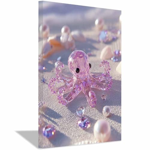 Poster océan et décoration murale poulpe cristal rose pâle encadrée en 60x90cm