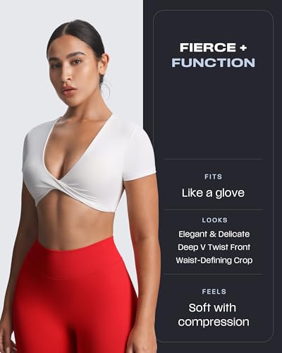 Image of Aoxjox Short Sleeve Crop Tops for Women Sienna Twist Deep V Workout Cropped T Shirt Top
