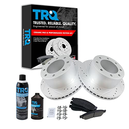 Image of TRQ Rear Performance Brake Pad & Rotor Kit, with Chemical Kit Ceramic Premium G-Coated Compatible with 2008-2012 Ford F-250 Super Duty F-350 Super Duty